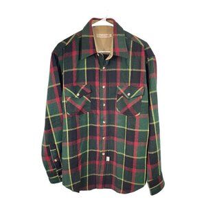 Vintage Oscar De La Renta Wool Flannel Shirt Plaid Button Up Wool Nylon Sz L